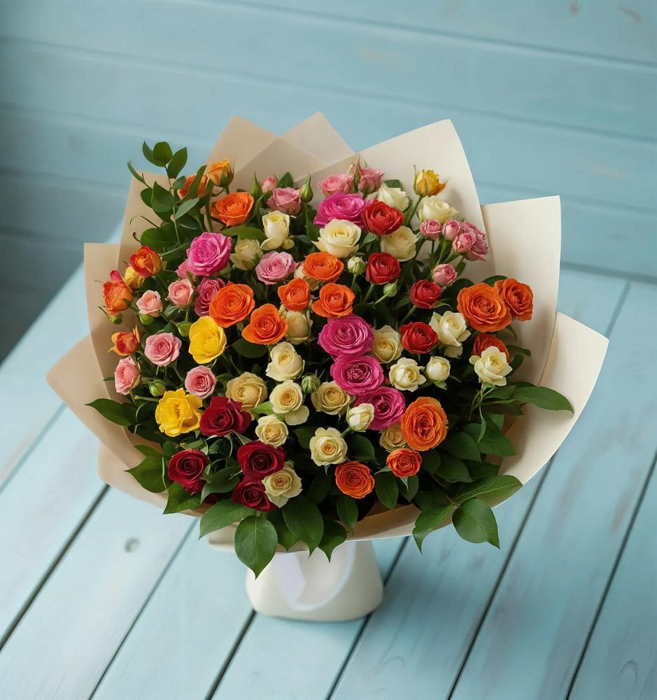 Букет Микс из разноцветных кустовых роз в Орловском Ростовской области