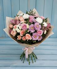 Букет цветов из:  Хризантемы, Розы и Альстромерии в Орловском Ростовской области