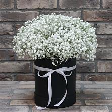 Цветочная композиция из Гипсофила в шляпной коробке в Орловском Ростовской области