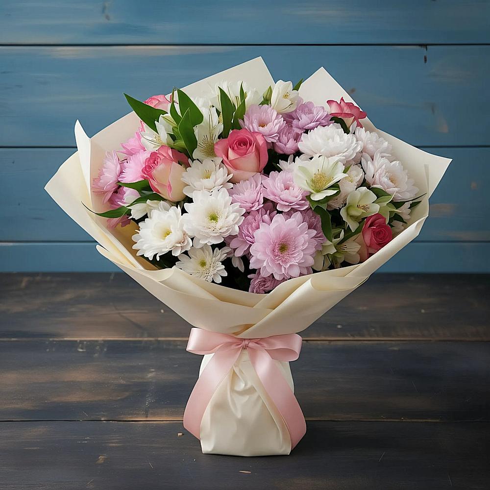 Букет цветов из: Хризантемы, Альстромерии и Розы в Орловском Ростовской области